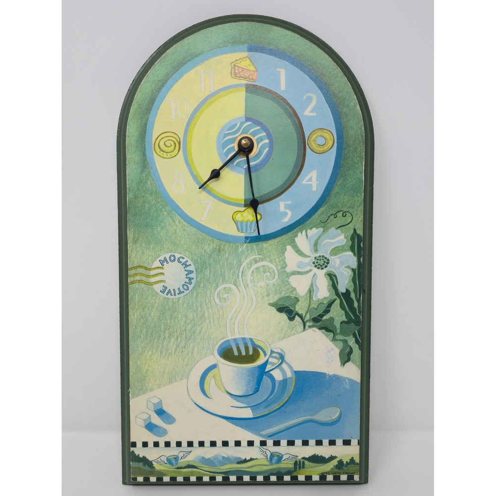 Vintage Coffee Theme Wooden Wall Clock Quartz Handmade Style Decor